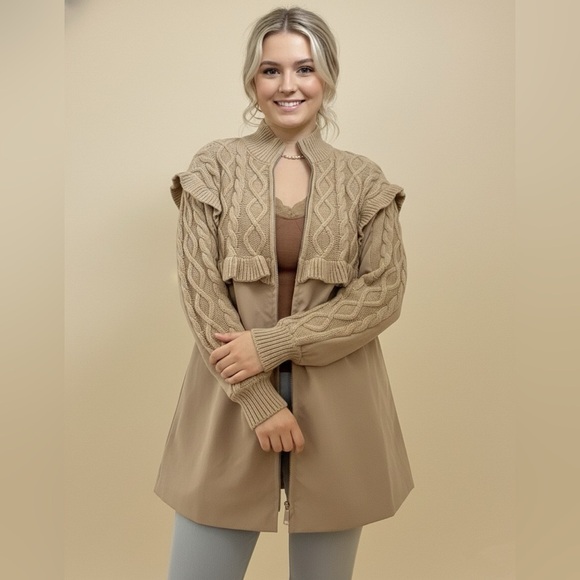 Elegant Beige Cable Knit Cardigan - Picture 2 of 13